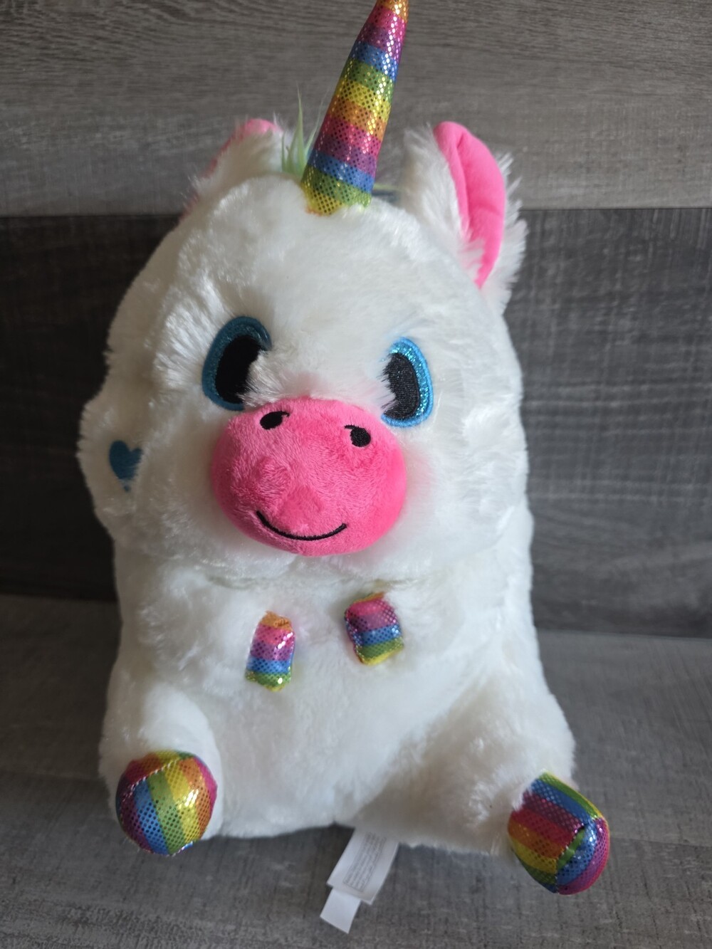 Nanco Belly Buddies Plush Stuffed Animal 9" Rainbow Unicorn Metallic Horn g54